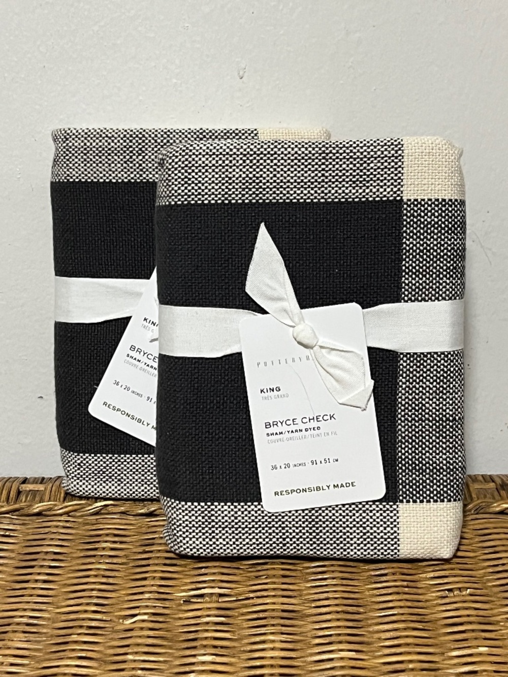 Pottery Barn. Bryce Check Shams/Yarned Dyed. Sz. King. Set of 2